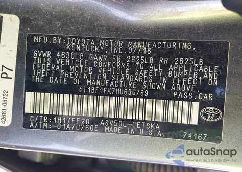 2017 Toyota Camry Se из США, поврежденный, VIN 4T1BF1FK7HU636789